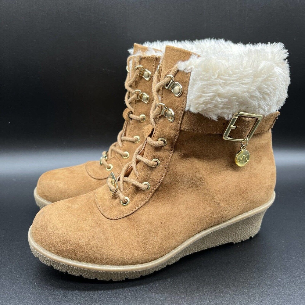 Michael kors myra wendee 2 Size 3 Kids Girls Boots Tan Lace Up Wedge